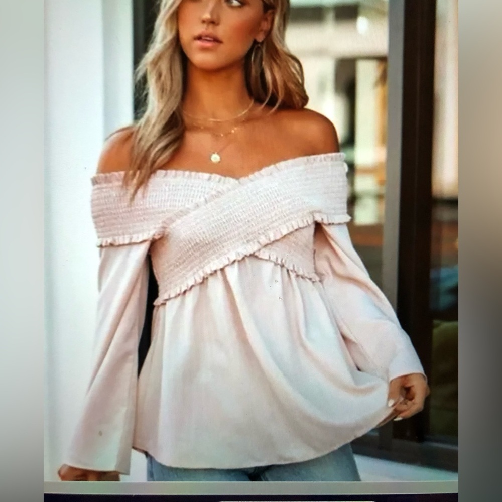 Flawless Off the Shoulder Smocked Top  NWT Soft silky feel!